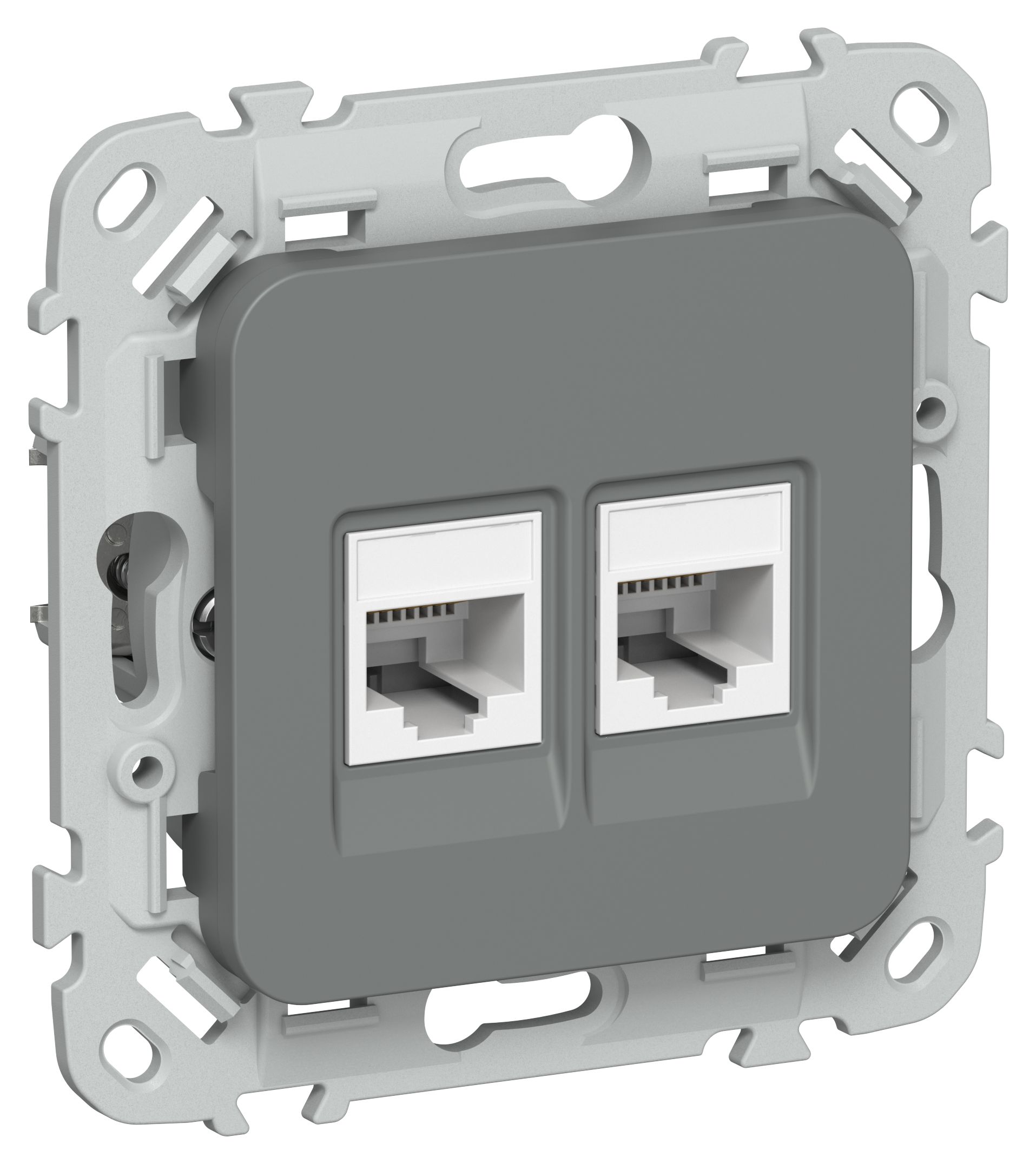 FLITE Розетка 2-местная RJ45/RJ11 категория 5Е/3 UTP РКТ5е/3-2-0-ФлМА мокрый асфальт IEK