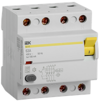 Выключатель дифференциальный (УЗО) ВД1-63 4Р 63А 100мА тип А IEK