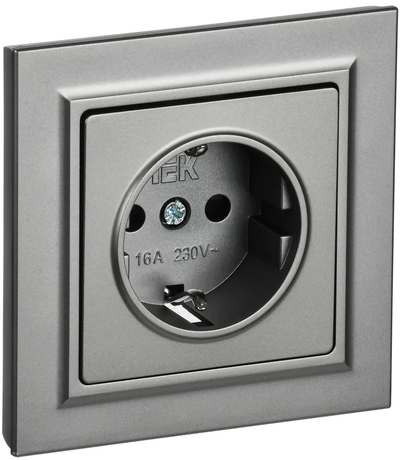 BRITE 1-gang earthed socket with protective shutters 16A, complete PCP14-1-0-BrS steel IEK