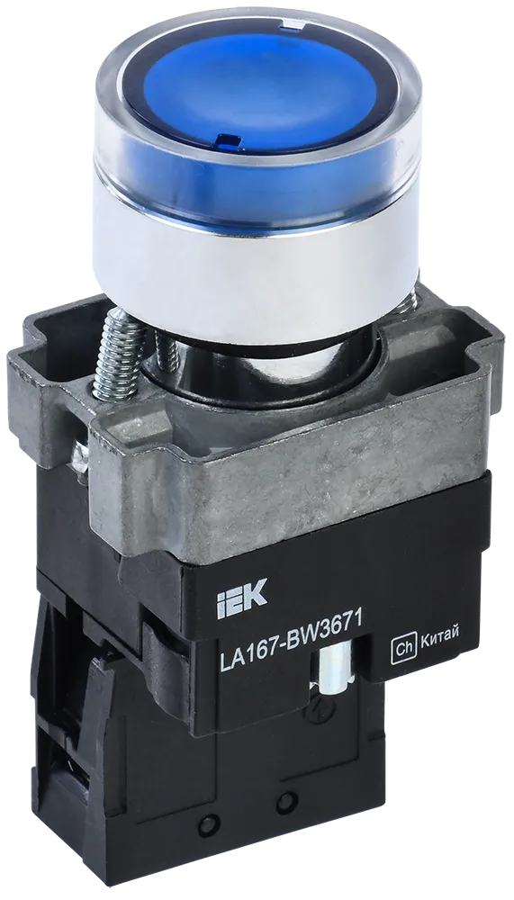 Кнопка управления LA167-BW3671 d=22мм RC 1з с подсветкой синяя IEK