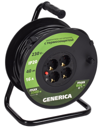 Катушка УК40 с термозащитой 4 места 2P+PE/40м 3х1,5мм2 GENERICA