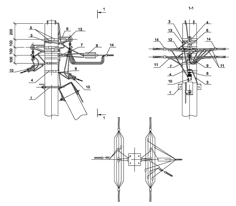 Опора ОА34 ж/б анкерная ответвительная двухцепная с ответвлением в две ...