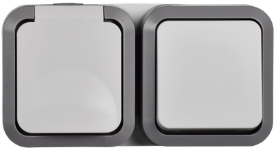 TORS Блок розетка + выключатель горизонтальный 16А IP55 TS242 серо-белый IEK