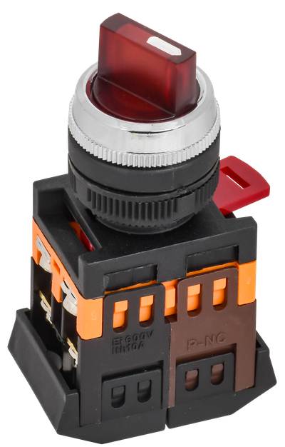 Переключатель АNСLR-22-3 на 3 фиксированных положения красный неон/240В I-O NO+NC GENERICA