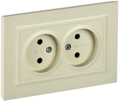 BRITE Socket 2-gang without earthing without protective shutters 10A, complete RS12-2-BrKr beige IEK