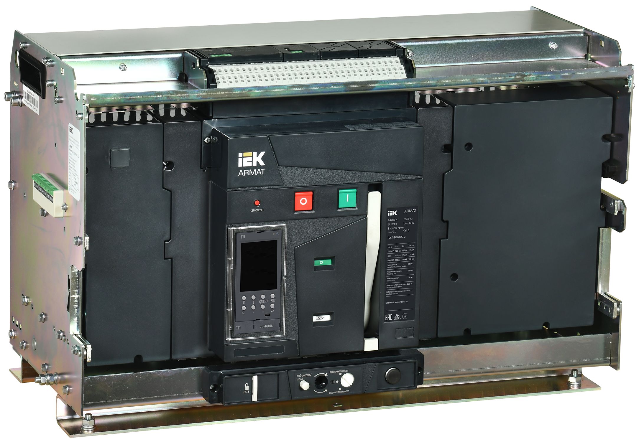 ARMAT AR-A6V TD63 3P W VR Выключатель автоматический воздушный 125кА расцепитель TD 6300А 3P выдвижной с аксессуарами ~220 (AR-ACB-3VH-125-6300A-TDCF)