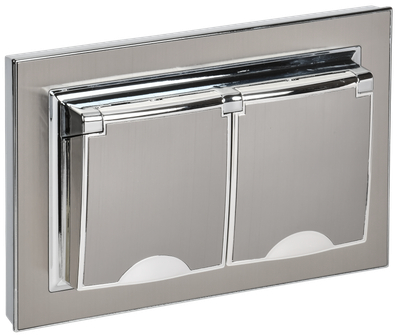 BRITE Розетка 2-местная с заземлением с защитными шторками и крышкой 16А в сборе IP44 РСбш12-3-44-БрГН металл хром/никель IEK