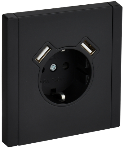 FORTE&PIANO Розетка 1-местная с заземлением с защитными шторками винтовое крепление 16А USB A+A 3,1А FP145M металл черный IEK
