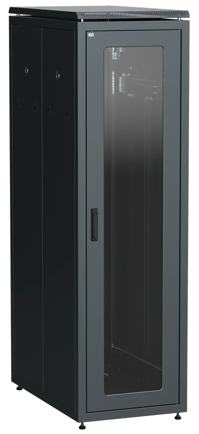 ITK LINEA N Шкаф напольный сетевой 19" 38U 800х1000мм стеклянная передняя дверь задняя перфорированная черный
