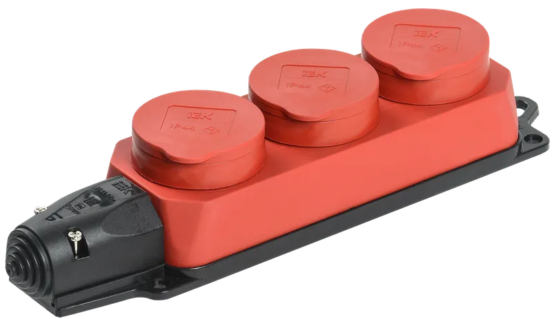 РБ33-1-0m Triple socket (block) with protective covers OMEGA IP44 red rubber IEK