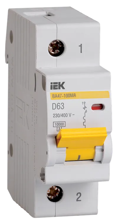 BA47-100MA circuit breakers are designed to protect distribution and group circuits, emergency security systems, fire extinguishing and ventilation systems.
Recommended for use in input distribution devices of household and industrial electrical installations.