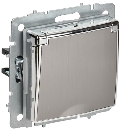 BRITE Розетка 1-местная с заземлением с защитными шторками и крышкой 16А IP44 РСбш10-3-44-БрГН металл хром/никель IEK