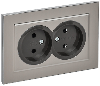 BRITE Розетка 2-местная без заземления без защитных шторок 10А в сборе РС12-2-БрГН металл хром/никель IEK
