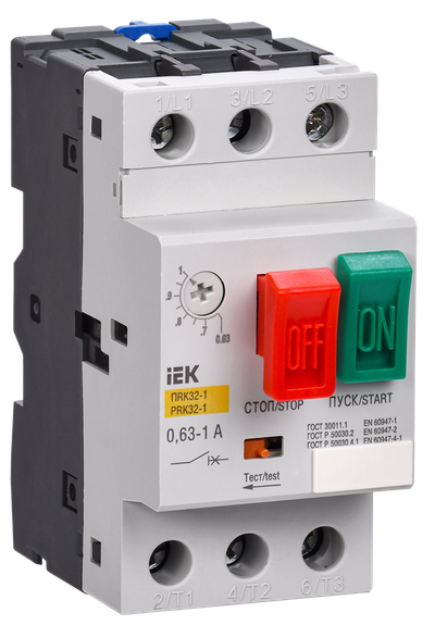 Пускатель ПРК32-1 In=1A Ir=0,63-1A Ue 660В IEK