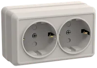 OKTAVA 2-gang socket with grounding with protective shutters for open installation 16A RSsh22-3-OKm cream IEK