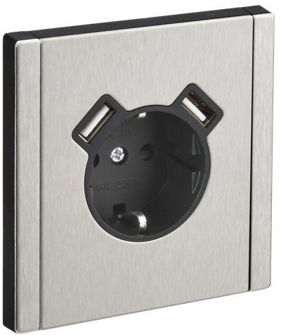 FORTE&PIANO Розетка 1-местная с заземлением с защитными шторками винтовое крепление 16А USB A+A 3,1А FP745M металл никель IEK