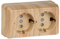 OKTAVA Розетка 2-местная с заземлением с защитными шторками для открытой установки 16А РСш22-3-ОС сосна GENERICA