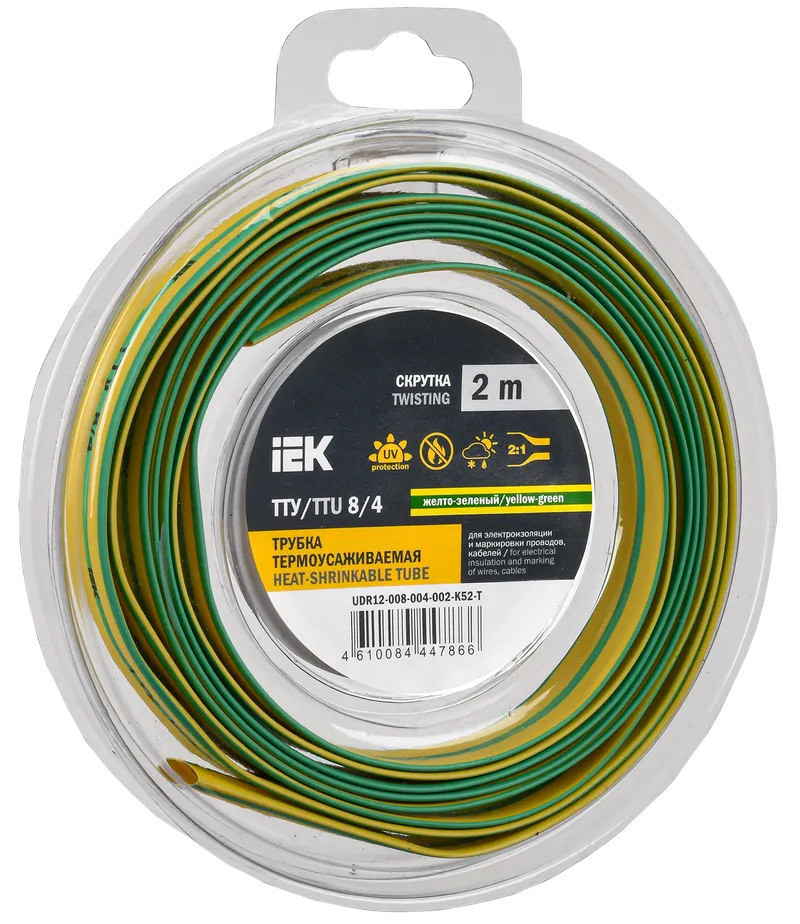 Heat shrink tube TTU ng-LS 8/4 yellow-green (2m/pack) IEK