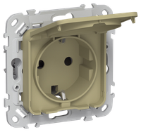 FLITE Розетка с заземлением с защитными шторками и крышкой безвинтовое крепление 16А IP44 РСшкр11-1-44-ФлО оливковый IEK
