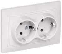 KVARTA Розетка 2-местная с заземлением без защитных шторок 16А кер. РС12-3-КБ белый GENERICA