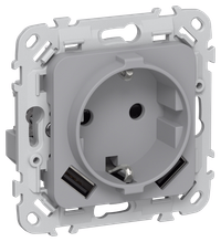FLITE Розетка 1-местная с заземлением с защитными шторками 16А с USB A+A 3,1А РСЮша11-0-ФлС серый IEK