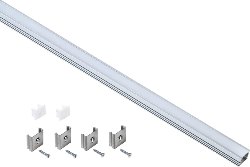 Профиль алюминиевый для светодиодной ленты 1712 накладной прямоугольный 2м с комплектом аксессуаров (опал) IEK