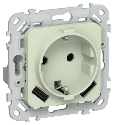 FLITE Розетка 1-местная с заземлением с защитными шторками 16А с USB A+A 3,1А безвинтовое крепление РСЮша11-1-ФлП панг IEK
