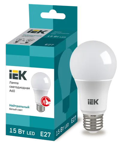 LED lamp A60 ball 15W 230V 4000K E27 IEK is intended for use in lighting devices for external and internal lighting of industrial, commercial and domestic facilities.

Complies with the requirements of the Technical Regulations of the Customs Union TR TS 004/2011, TR TS 020/2011, IEC 62560, Decree of the Government of the Russian Federation of November 10, 2017 No. 1356.560, Decree of the Government of the Russian Federation of November 10, 2017 No. 1356.