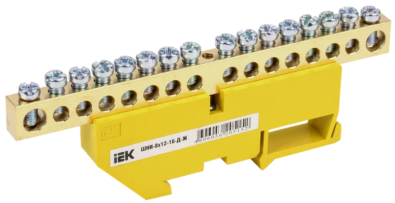 Шина PE "земля" на DIN-изол ШНИ-8х12-16-Д-Ж IEK (YNN10-812-16D-K05 ...