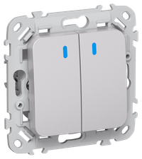 FLITE Выключатель 2-клавишный проходной с индикацией 10А ВС62-1-1-ФлА алюминий IEK