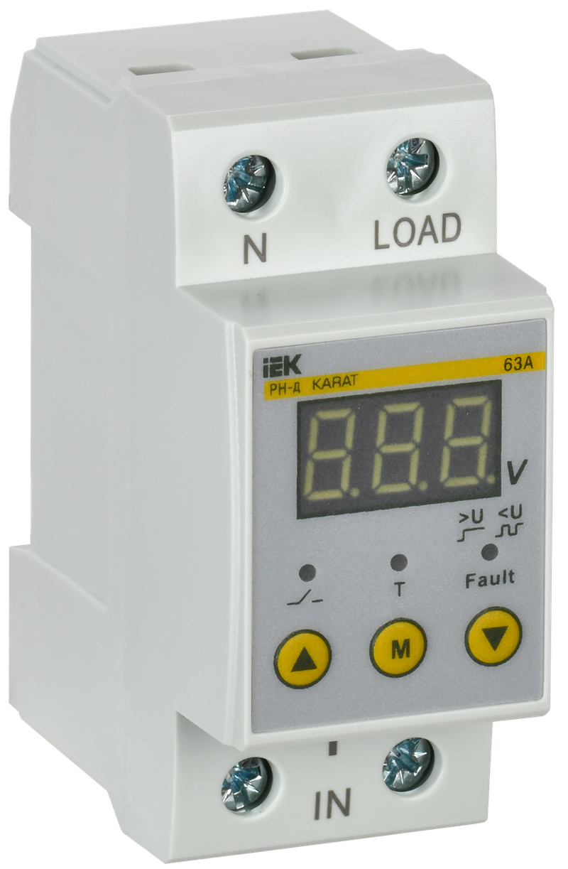 Реле напряжения РН-д однофазное 54мм 63А IEK (IVR31-1-63) - характеристики,  документация, где купить