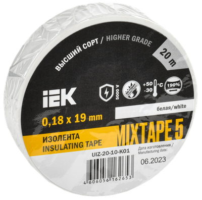 MIXTAPE PLUS Изолента 0,18х19мм белая 20м IEK