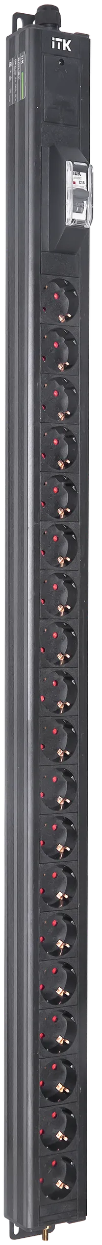 ITK BASE PDU вертикальный PV0111 25U 1 фаза 16А 19 розеток SCHUKO (немецкий стандарт) кабель 2,6м вилка SCHUKO (немецкий стандарт)