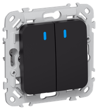 FLITE Выключатель 2-клавишный проходной с индикацией 10А ВС62-1-1-ФлЧ черный IEK