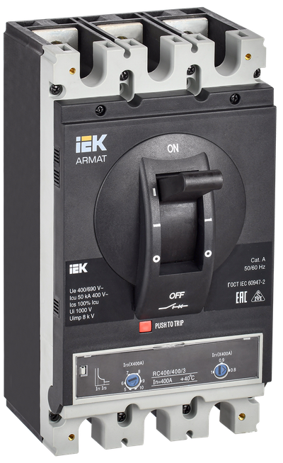 ARMAT Автоматический выключатель в литом корпусе 3P типоразмер H 50кА 400А расцепитель термомагнитный регулируемый IEK