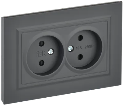BRITE 2-gang socket without earthing with protective shutters 10A, complete RSsh12-2-BrG graphite IEK