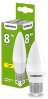 Лампа светодиодная C35 свеча 8Вт 230В 3000К E27 GENERICA0