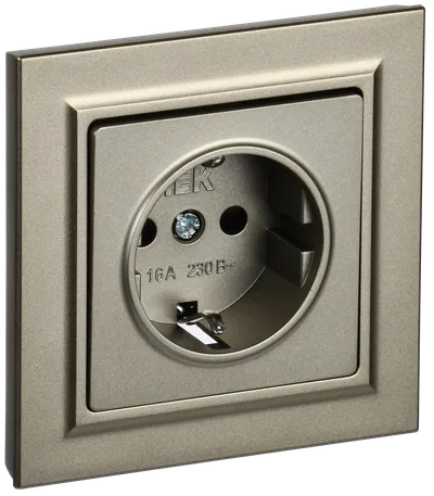 BRITE 1-gang earthed socket with protective shutters 16A, complete PCP14-1-0-BrSh champagne IEK