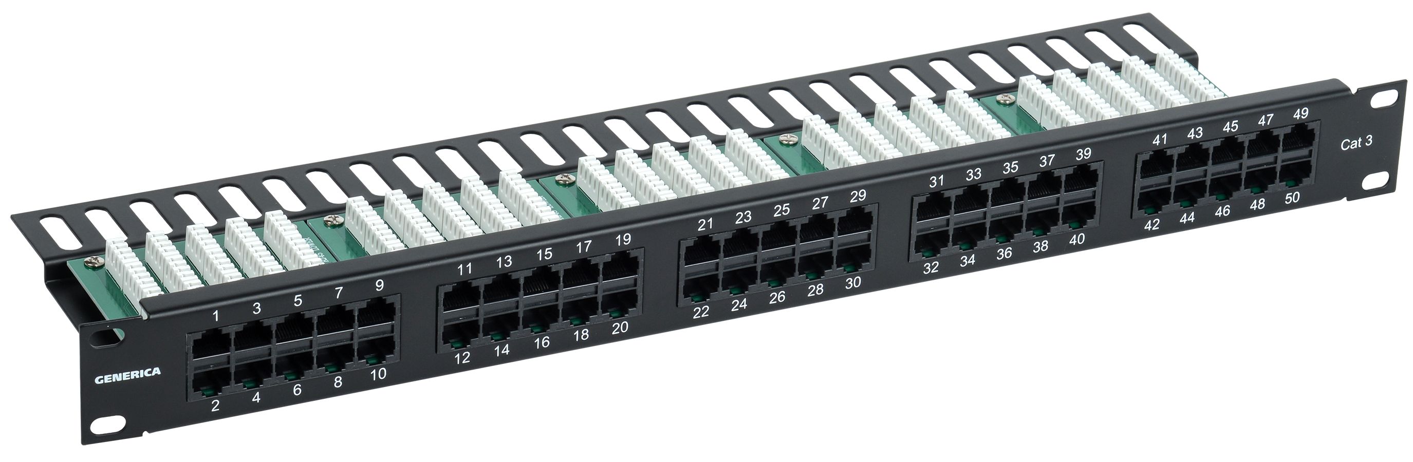 Патч-панель телефонная 1U кат.3 RJ45 50 портов (Krone) GENERICA (PP50-1UC03U-K05-G)