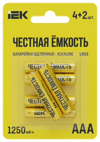 Батарейка щелочная Alkaline LR03/AAA (4+2шт/блистер) ПРОМО IEK