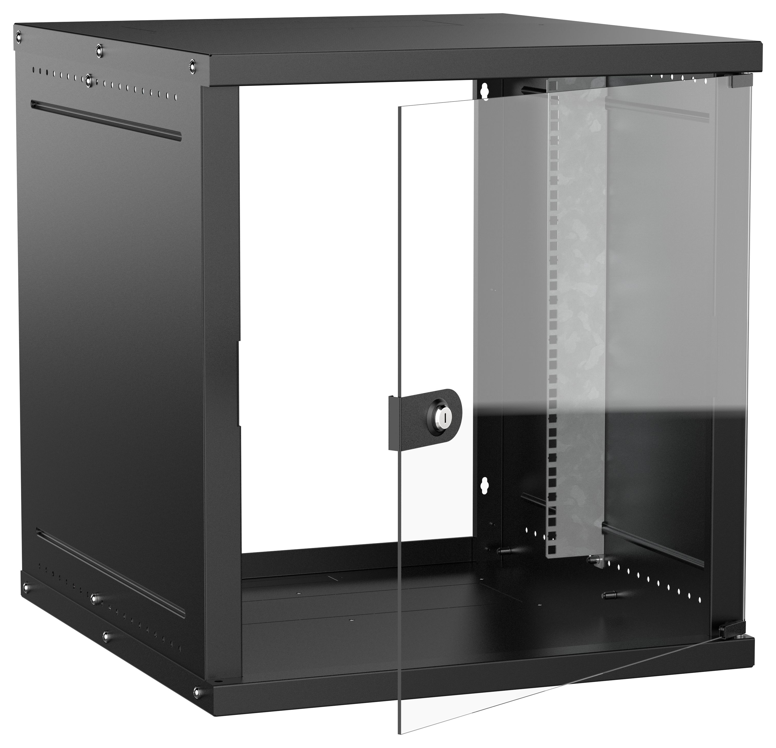 Шкаф настенный 19" 12U 600х650мм стеклянная дверь черный GENERICA (LWE5-12U67-GF-G)