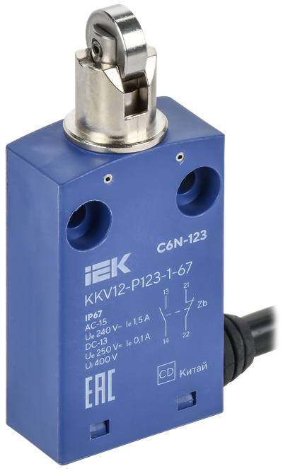 Выключатель концевой C6N-123 вертикальный толкатель с нажимным роликом IP67 IEK
