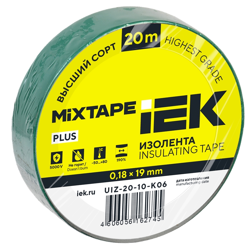 MIXTAPE PLUS Изолента 0,18х19мм зеленая 20м IEK (UIZ-20-10-K06