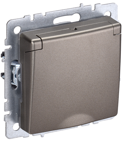 BRITE Розетка 1-местная с заземлением с защитными шторками и крышкой 16А IP44 РСбш10-3-44-БрШ шампань IEK