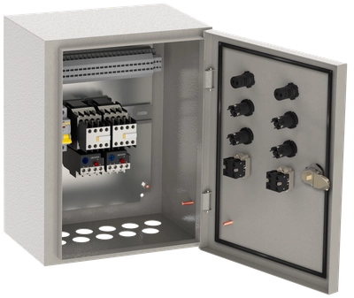 Ящик управления РУСМ5135-2974 нереверсивный 2 фидера без автоматического выключателя с переключателем на автоматический режим 8 А IP54 IEK