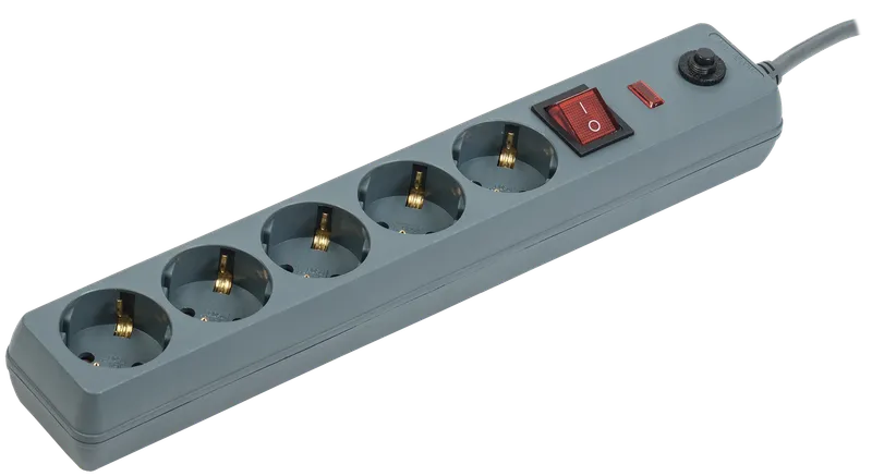 Сетевой фильтр СФ-05К-выкл. 5 мест 2Р+PЕ/5метров 3х1мм2 16А серый IEK