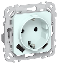 FLITE Розетка 1-местная с заземлением с защитными шторками 16А с USB A+C 20Вт безвинтовое крепление РСЮшс11-1-ФлХЛ холодный лед IEK