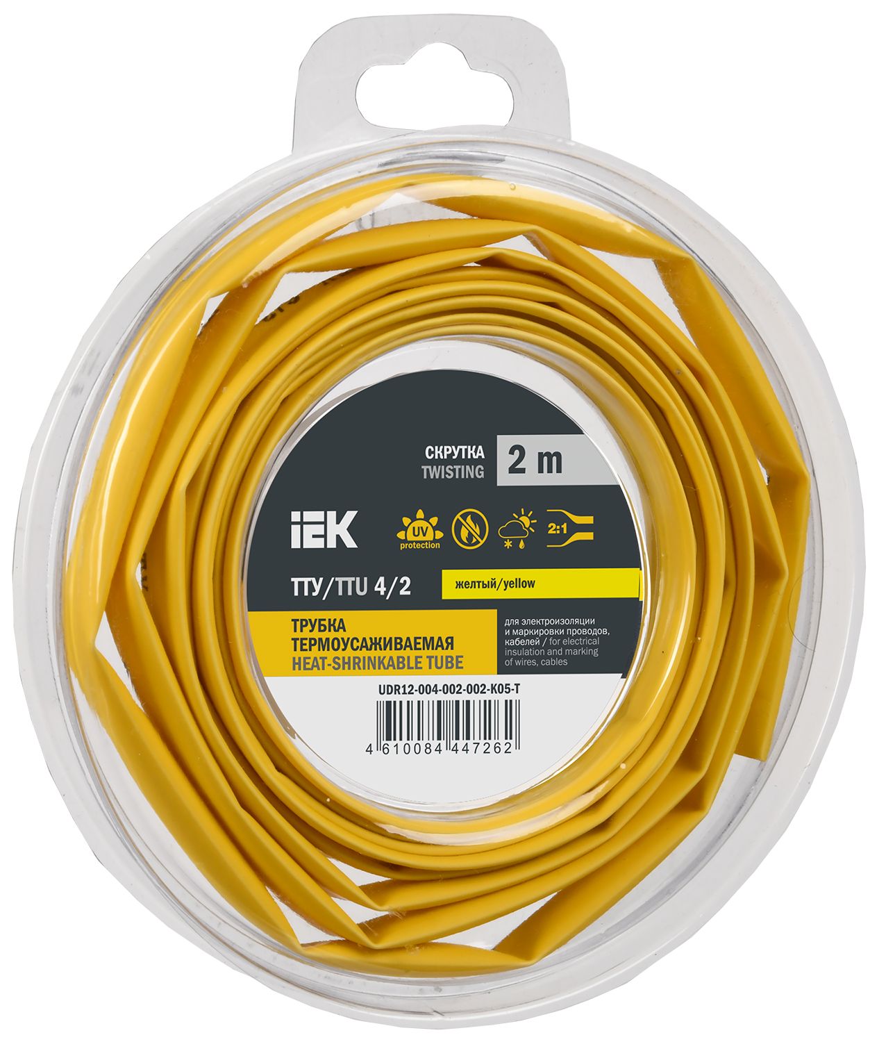 Трубка термоусадочная ТТУ нг-LS 4/2 желтая (2м/упак) IEK (UDR12-004-002-002-K05-T)