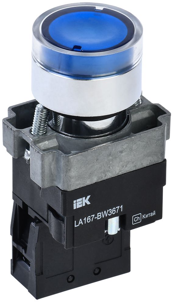 Кнопка управления LA167-BW3671 d=22мм RC 1NO с подсветкой синяя IEK (BBT20-BW3671-1-12-67-K07)
