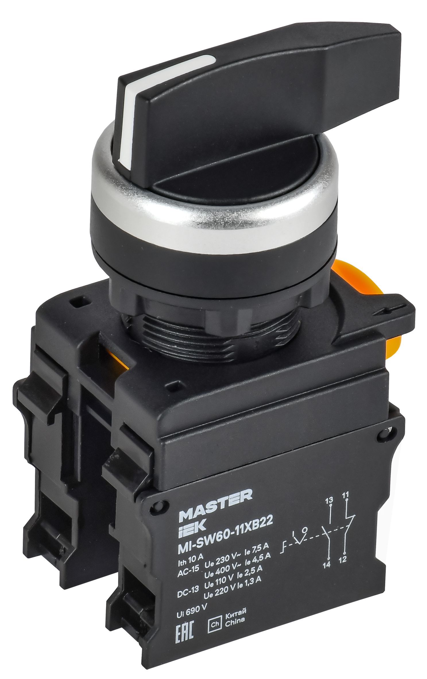 Переключатель длинная ручка на 2 положения возвратный 1NO+1NC MASTER IEK (MI-SW60-11XB22-3-25-2-K02)